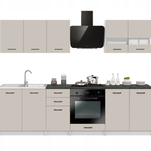 Meble Kuchenne Kuchnia 260 Komplet Szafek Kaszmir z Blatami District Dark